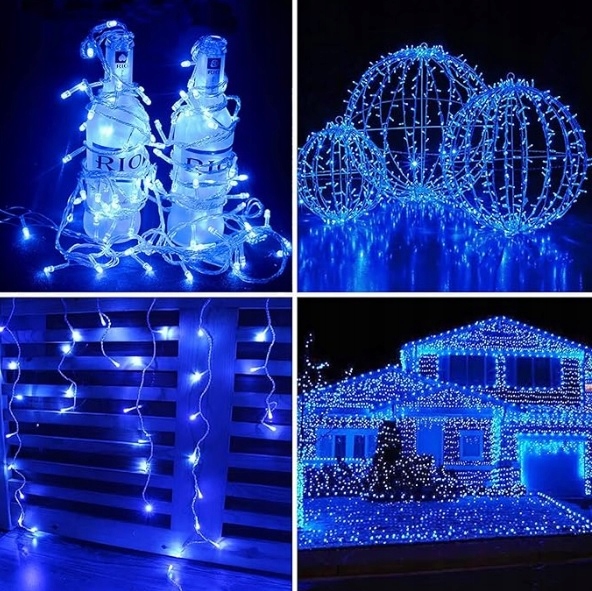 LAMPKI CHOINKOWE 500LED NIEBIESKIE + FLASH FLESZ BŁYSK 35M ZEW/WEW ISKRZĄCE
