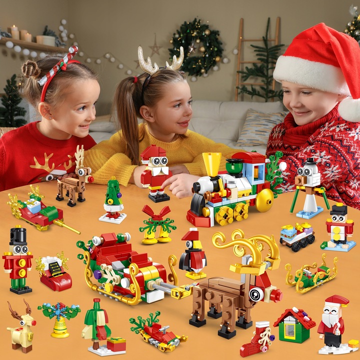 KALENDARZ ADWENTOWY DLA DZIECI KLOCKI ŚWIĄTECZNE 50w1 MIKOLAJ FIGURKA 609el