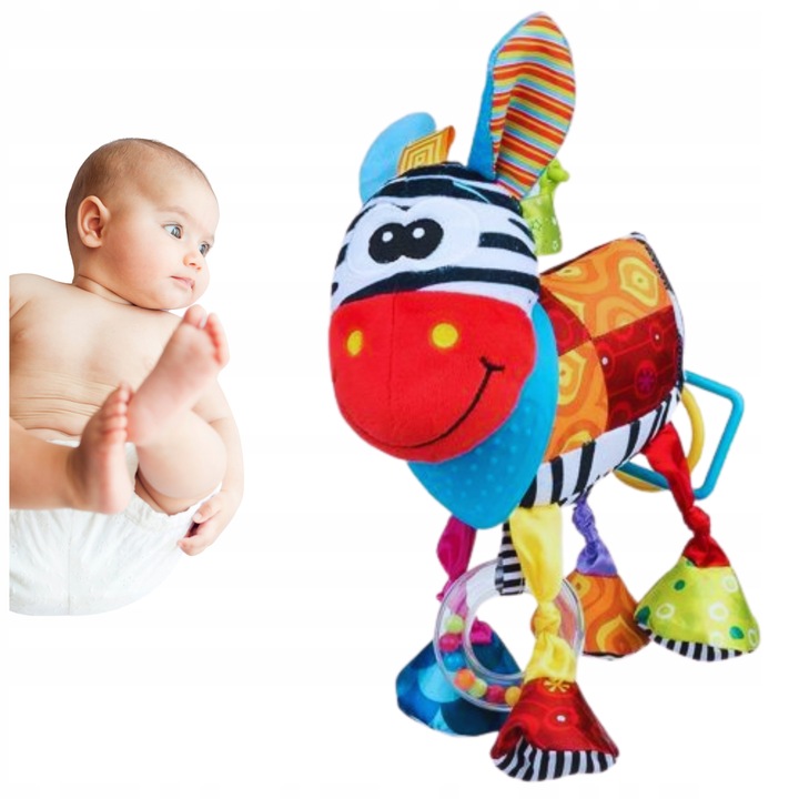 Zawieszka do wózka sensoryczna kontrastowa grzechotka Osioł Dave Dumel
