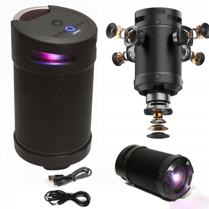 GŁOŚNIK BLUETOOTH PRZENOŚNY MANTA XBASS 360 100W TWS USB MP3 WODOODPRONY