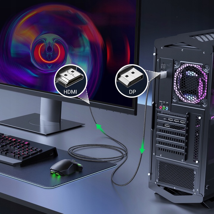 UGREEN KABEL DISPLAYPORT MĘSKI DO HDMI MĘSKI 4K 60Hz PRZEWÓD 1M