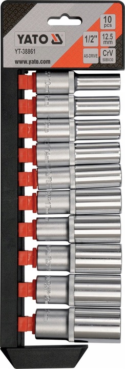 Zestaw nasadek długich 1/2", 10 szt. YATO YT-38861