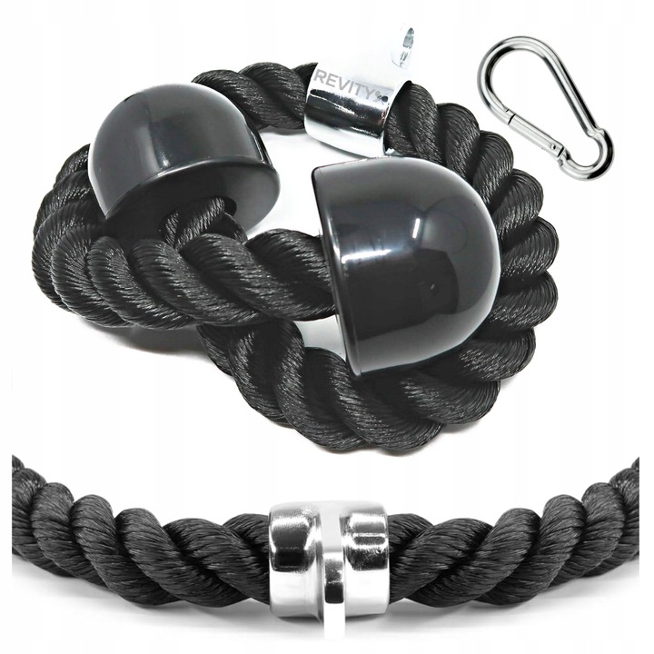 SZNUR UCHWYT DO WYCIĄGU LINA NA TRICEPS MASYWNA I SOLIDNA Z KARABIŃCZYKIEM