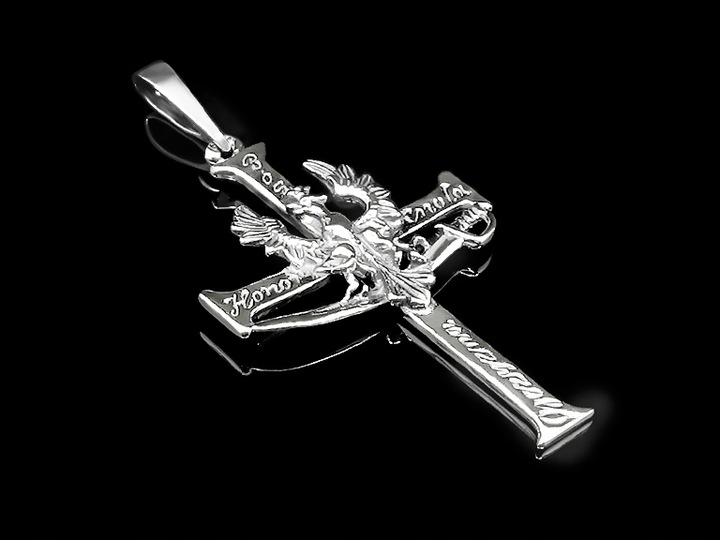 MĘSKI KRZYŻYK SREBRNY PATRIOTYCZNY BÓG HONOR OJCZYZNA SREBRO 925 OKSYDOWANE