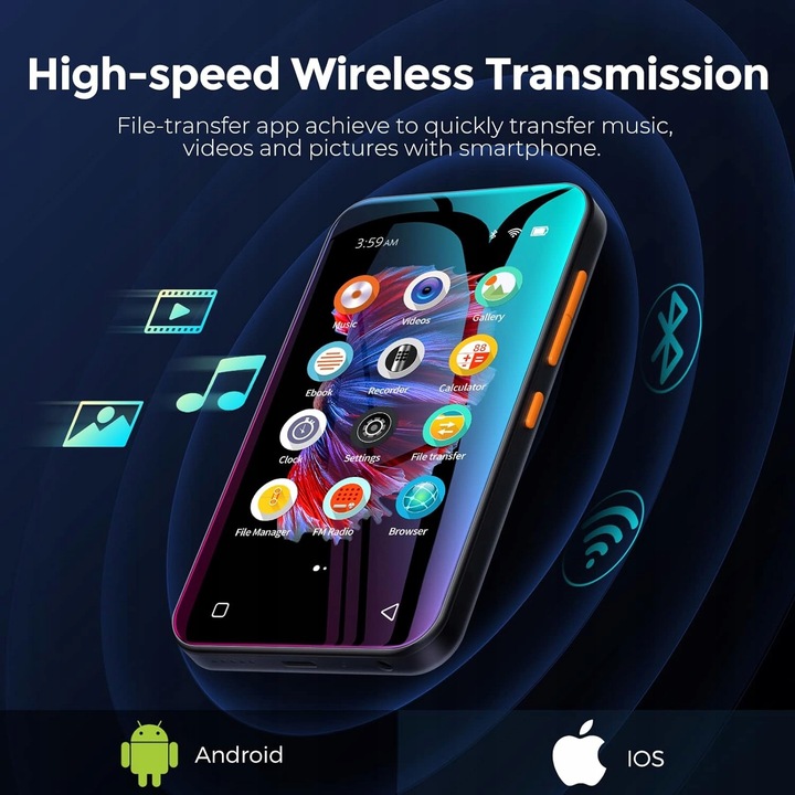 Odtwarzacz MP3 MP4 dotykowy Video Bluetooth WIFI HiFi+ słuchawki KARTA 64GB