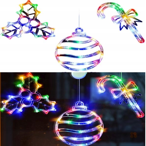 ZESTAW 3 X ŚWIECĄCE Dekoracje OZDOBY LAMPKI ŚWIĄTECZNE OZDOBY NA OKNO HDL