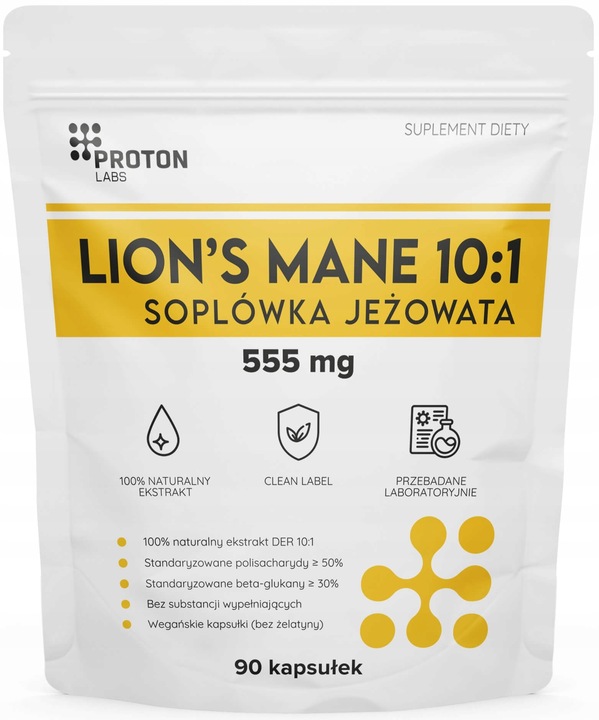 PROTON LABS Lion's Mane 555 mg 90 kaps Soplówka Jeżowata DER 10:1 50% 30%