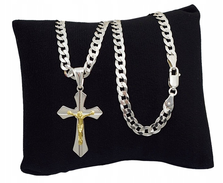 Łańcuszek Srebrny Męski Pancerka 5,00 mm z Krzyżykiem pr 925 Grawer Gratis