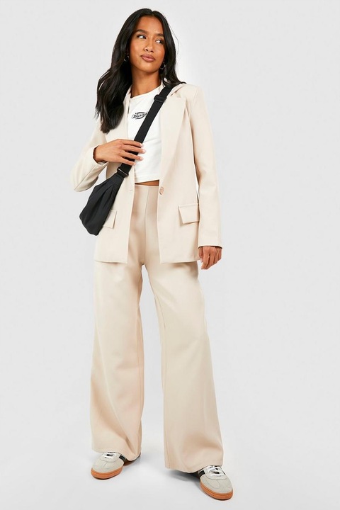 BOOHOO BEŻOWE SZEROKIE SPODNIE Z WYSOKIM STANEM R2I NG2__XL