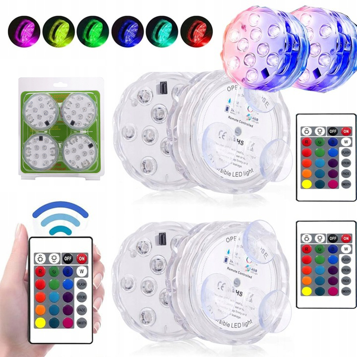 4x OŚWIETLENIE BASENU PODWODNE BASENOWE LAMPKA LED RGB Z PILOT