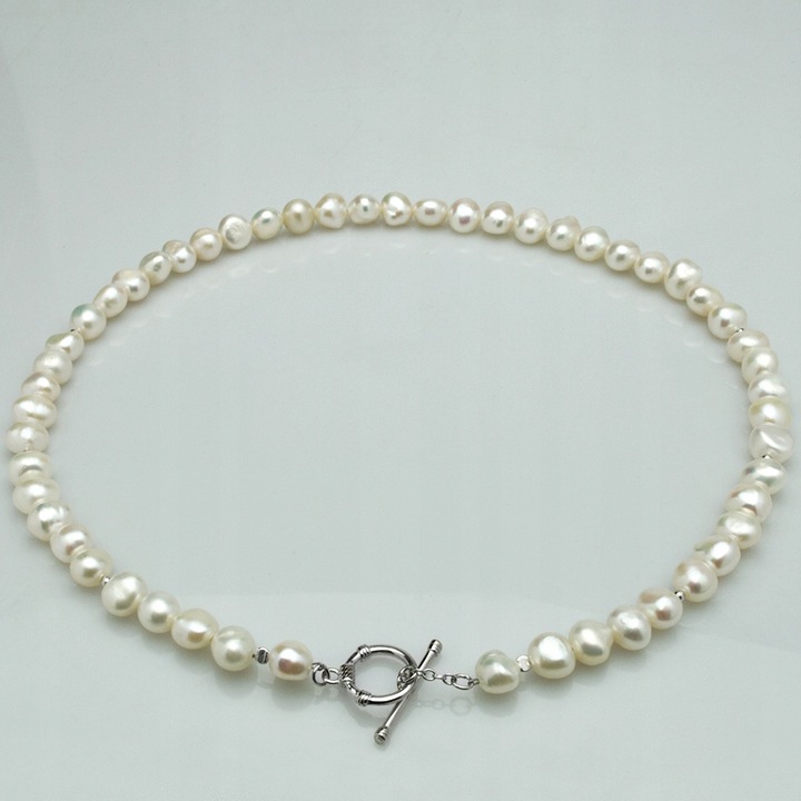 SREBRNY NASZYJNIK Z PRAWDZIWYCH PEREŁ HODOWANYCH