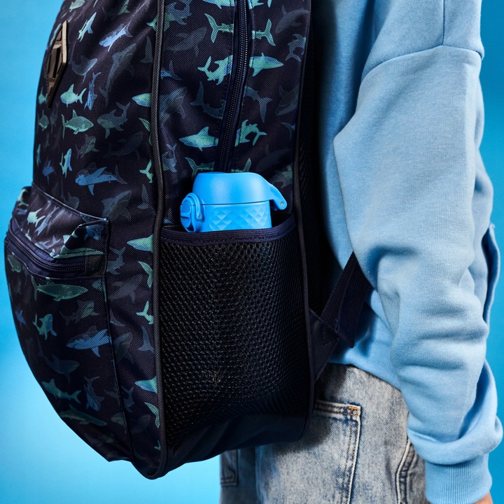 BIDON Z BLOKADĄ OTWARCIA niebieski USTNIK TWARDY MAŁY I LEKKI ION8 0,4 L