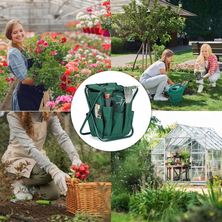 Stołek Składany Taboret Ogrodowy Wędkarski Z Torbą Na Narzędzia