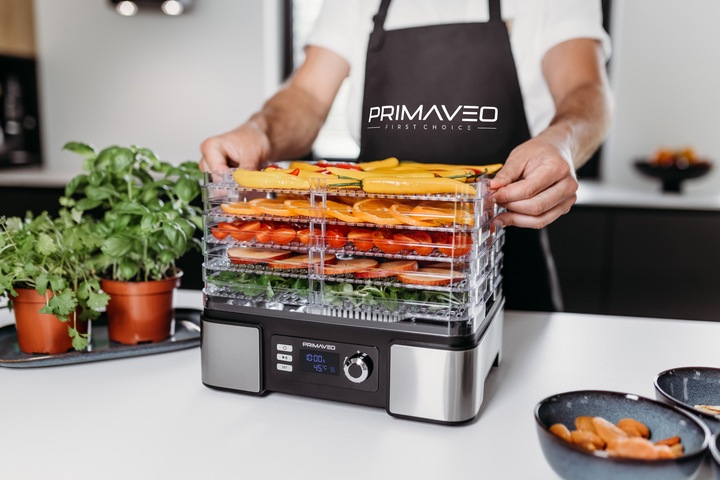 DUŻA SUSZARKA DO GRZYBÓW OWOCÓW TERMOOBIEG 450W ZEGAR PRIMAVEO POJEMNA 12L