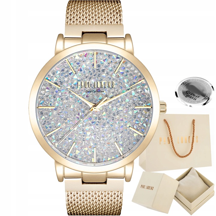 Zegarek damski Paul Lorens BELLICA złoty ELEGANCKI cyrkonie BOX + GRAWER