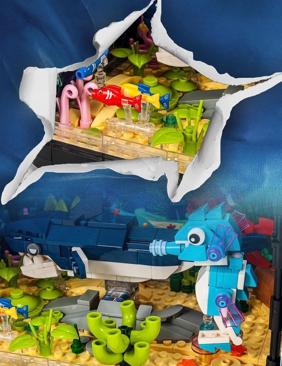 Zestaw klocków klocki AKWARIUM z żółwiem podświetlane LED ruchome elementy