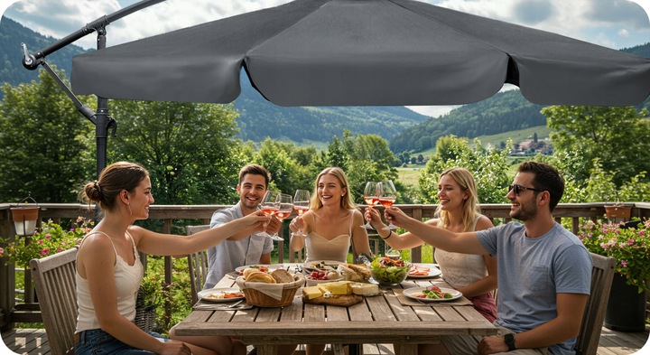 Parasol Ogrodowy Duży Składany z wysięgnikiem pokrowiec 6 segmentów Ø 350cm