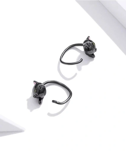 KOLCZYKI srebrne Koty z ogonem Srebro 925 czarne