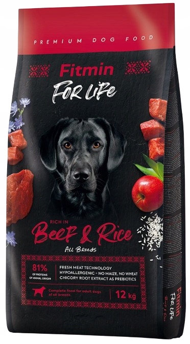 FITMIN DOG FOR LIFE Beef&Rice sucha karma dla PSA WOŁOWINA RYŻ 12 kg