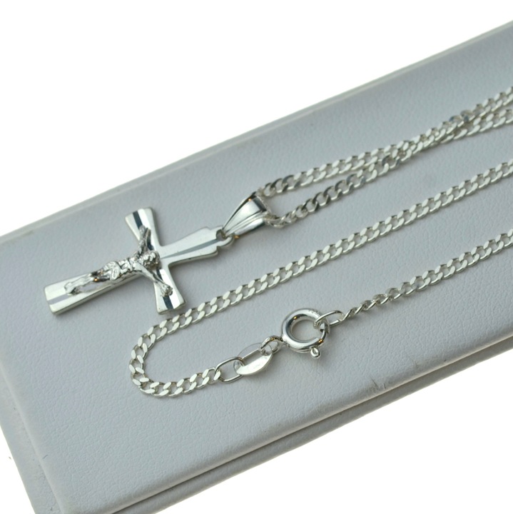 ŁAŃCUSZEK SREBRNY Z KRZYŻYKIEM 925 50CM Komplet DLA CHŁOPCA KOMUNIA