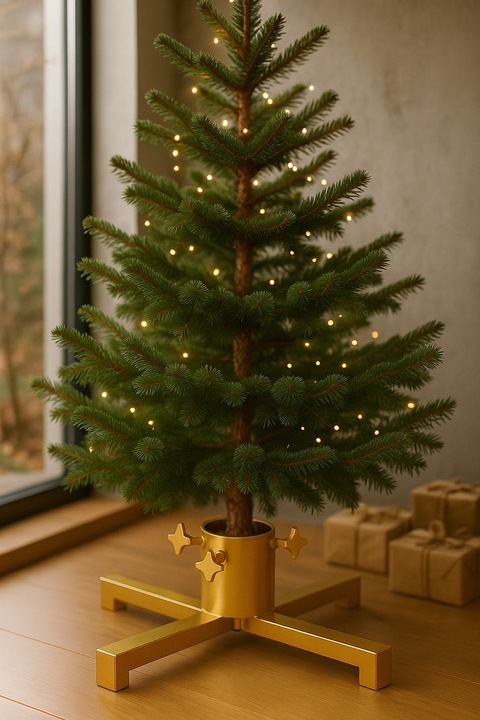 STOJAK POD CHOINKĘ LOFT 40x40 cm METALOWY ZŁOTY Z KUBKIEM NA WODE