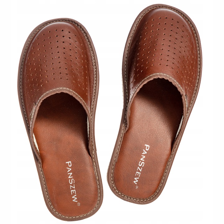 PanSzew Kapcie Męskie SKÓRZANE Pantofle KLASYCZNE z Dziurkami 40-46