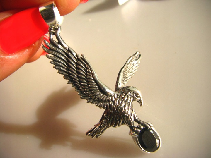 1581 Duży Orzeł Wisior Zawieszka Onyks Orłem Polska Eagle Srebro 925 UNISEX