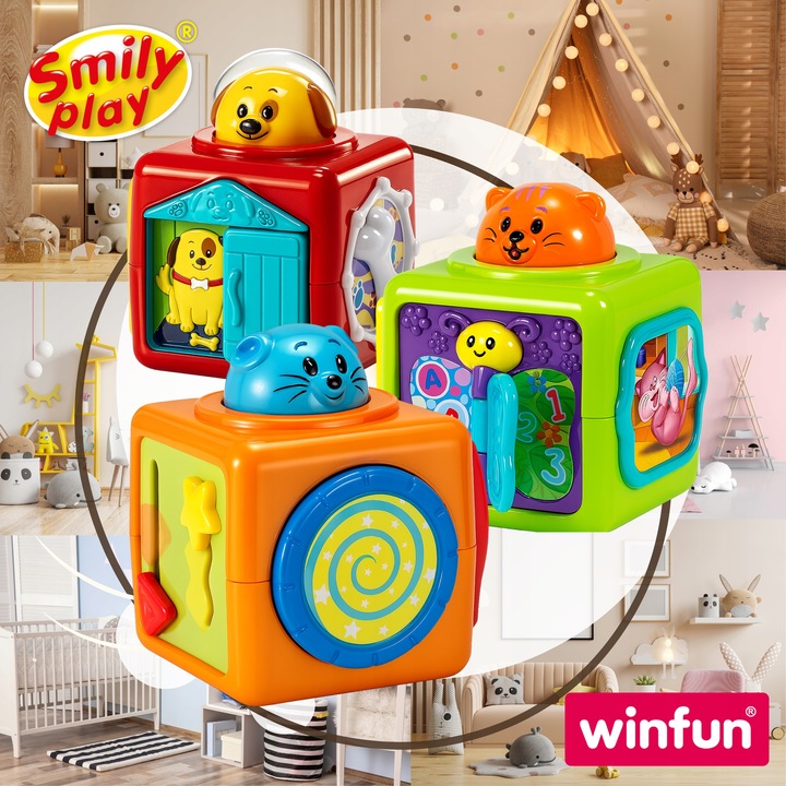 SMILY PLAY Wieża z klocków kolorowa kostka sensoryczna edukacyjna 3m+