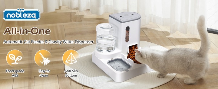 AUTOMATYCZNY PODAJNIK WODY I KARMY MISKA DLA KOTA I PSA DOZOWNIK 2W1 SZARY