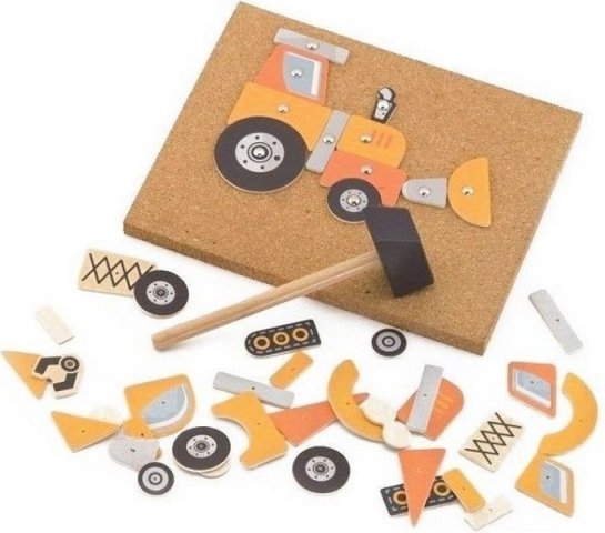 Drewniana Przybijanka Pojazdy budowlane 45 elementów Montessori VIGA