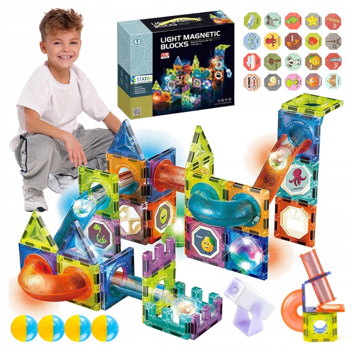 KLOCKI MAGNETYCZNE 3D Konstrukcyjne Magnetic TOR KULKOWY ŚWIECĄCY 75 el.