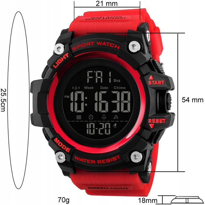 Zegarek męski elektroniczny alarm 12/24 h stoper LED data