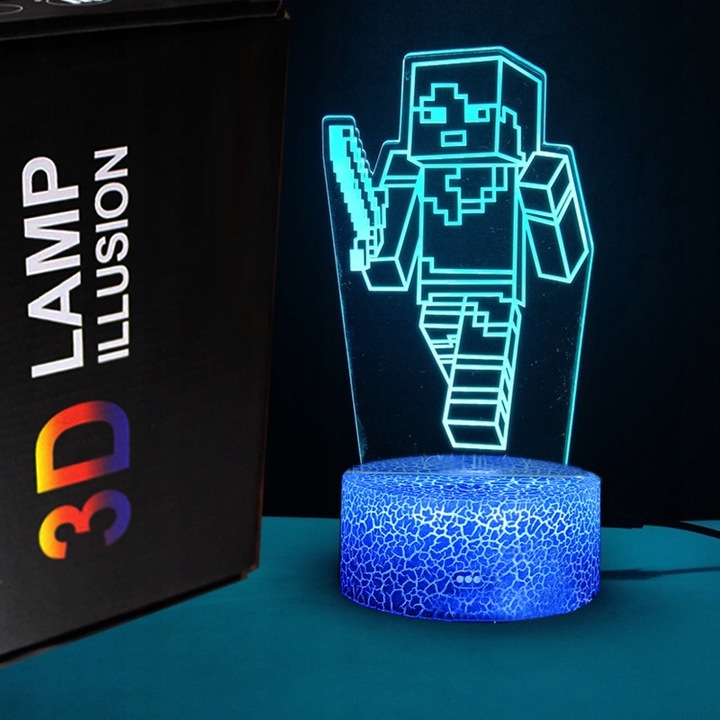 Lampka 3D nocna led usb + pilot Minecraft Gra