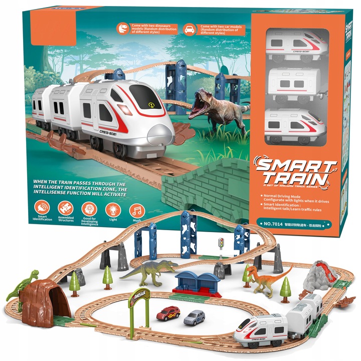 Interaktywna KOLEJKA elektryczna DŹWIĘKI pociąg wagony zwrotnice dinozaury