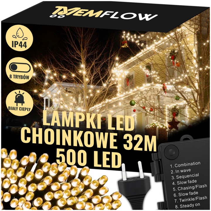 LAMPKI CHOINKOWE ŚWIATEŁKA 500LED ZEWNĘTRZNE WEWNĘTRZNE BIAŁE CIEPŁE 32M
