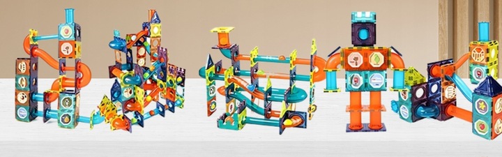 Klocki MAGNETYCZNE KONSTRUKCYJNE świecący tor 110 el 3D MAGNETIC Edukacyjne