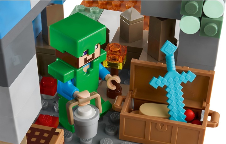 LEGO MINECRAFT 21243 KLOCKI LODOWA JASKINIA DOMEK OŚNIEŻONE SZCZYTY
