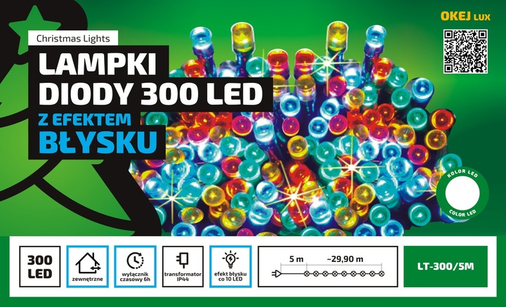 Lampki Choinkowe 300 LED 30m Zewnętrzne NIEBIESKIE + FLASH Timer