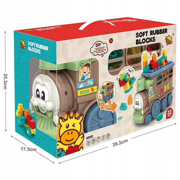 MIĘKKIE KLOCKI SENSORYCZNE SORTER ZESTAW POCIĄG AUTKO Z KLOCKAMI MATADI