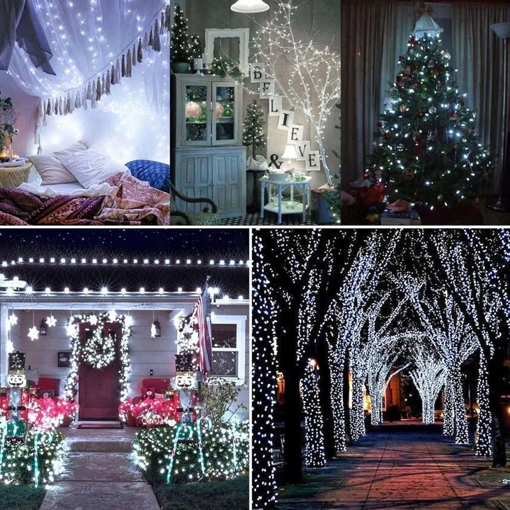 Lampki Choinkowe ZEWNĘTRZNE Świąteczne Biały ZIMNY 200 LED SOLARNE