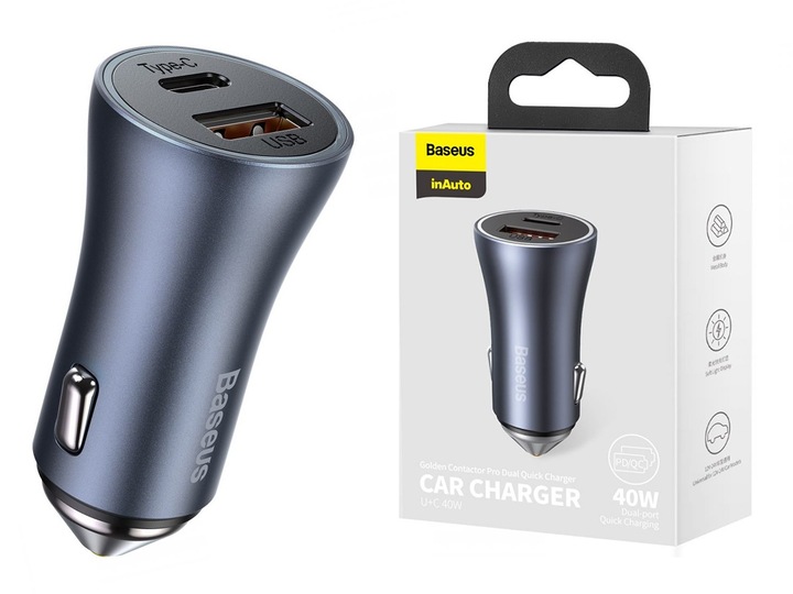 ŁADOWARKA SAMOCHODOWA BASEUS USB + USB-C PD QC 40W