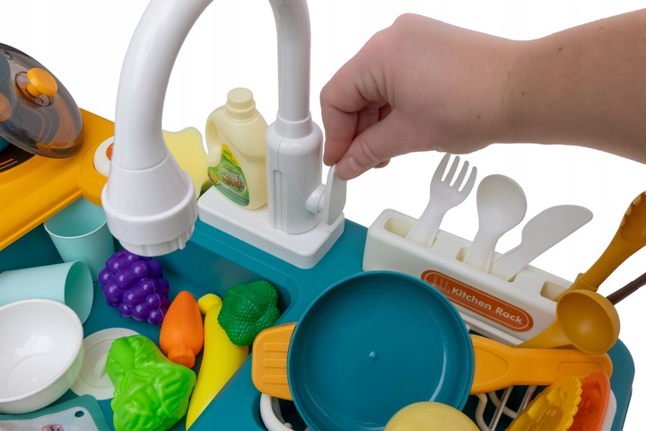 ZLEW ZLEWOZMYWAK kuchenka kuchnia dla dzieci palnik kran z wodą GARNKI 31el