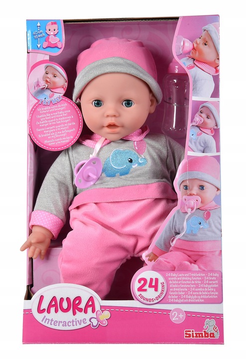 DUŻA INTERAKTYWNA LALKA LAURA MIĘKKA GAWORZĄCA MÓWI PŁACZE BUTELKA SMOCZEK