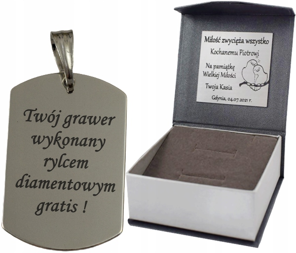 SREBRNY NIEŚMIERTELNIK ZAWIESZKA PR. 925 + GRAWER ZDJĘCIE + PUDEŁKO