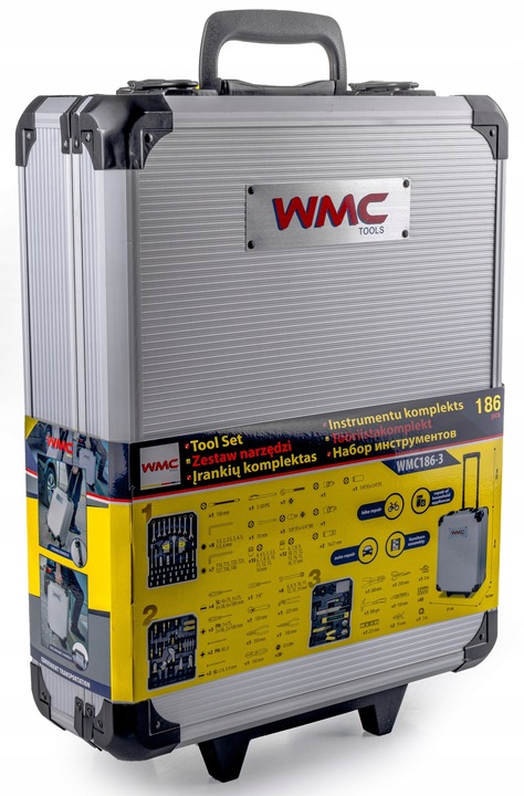 WALIZKA NARZĘDZIOWA ZESTAW NARZĘDZI 186 ELEMENTÓW BITY NASADKI MŁOTEK NÓŻ