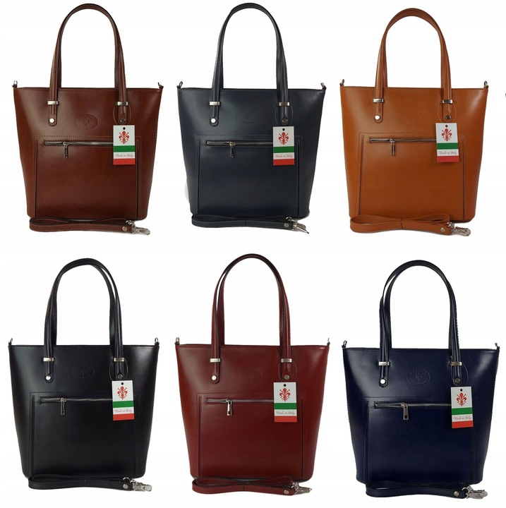 Duży włoski kufer Vera Pelle skórzana pojemna torba A4 Brąz