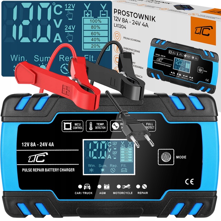 PROSTOWNIK AUTOMATYCZNY SAMOCHODOWY FUNKCJA NAPRAWY DO AKUMULATORÓW 12V 24V