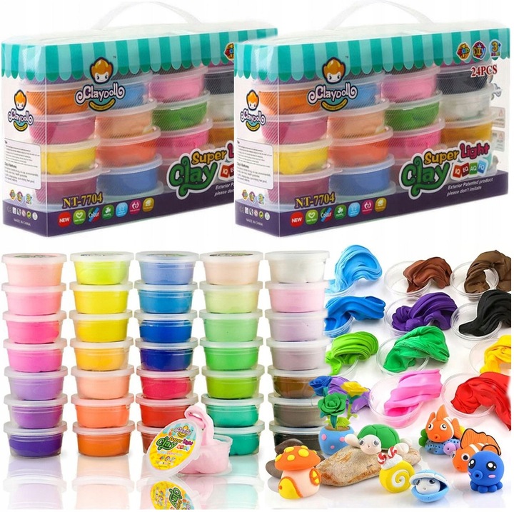 MAGICZNA PIANKOLINA PLASTELINA GLINA POLIMEROWA CLAYDOLL 48 sztuki + Akces