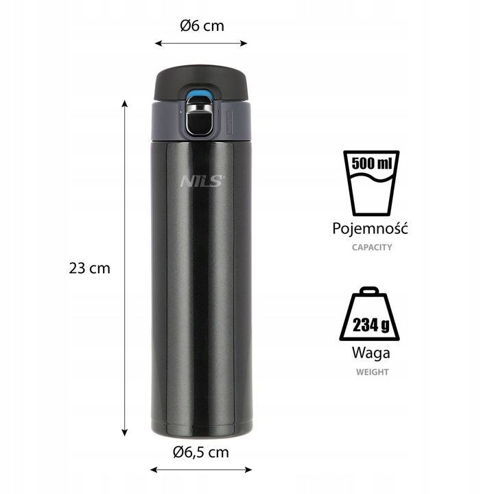 Kubek termiczny tyrystyczny NILS czarny 0,5l