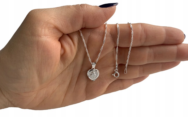 Łańcuszek Srebrny MEDALIK KOMUNIJNY Matka Boska do Komunii na Chrzest 40 cm